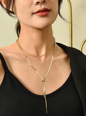 钛钢女可调节抽拉项链毛衣链饰品