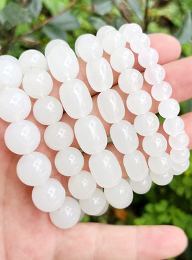 仿汉白玉手链琉璃白色桶珠手串女