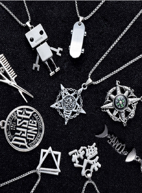 钛钢骷髅羽毛情侣学生挂件吊坠