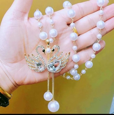 白珠链女珍珠双天鹅爱心桃心挂件