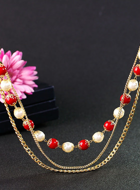 心中的无花果珍珠项链长款毛衣链