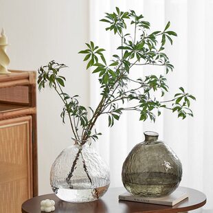 客厅桌面钟插花花瓶水养咖色吊摆件花器醉感玻璃高级轻奢装饰马木