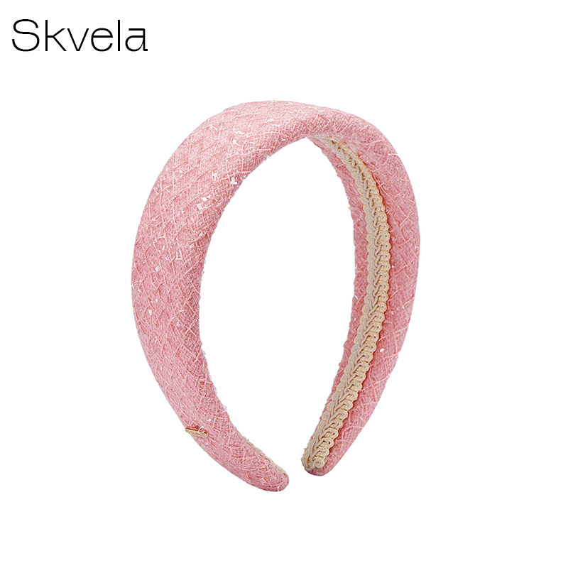 Skvela/高颅顶法式小香风粗花呢发箍 罗曼蒂克粉色洋气压发发卡女