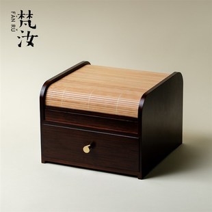 楠竹茶具收纳柜中古风复古储物柜家用茶室茶箱高端展示柜子 梵汝
