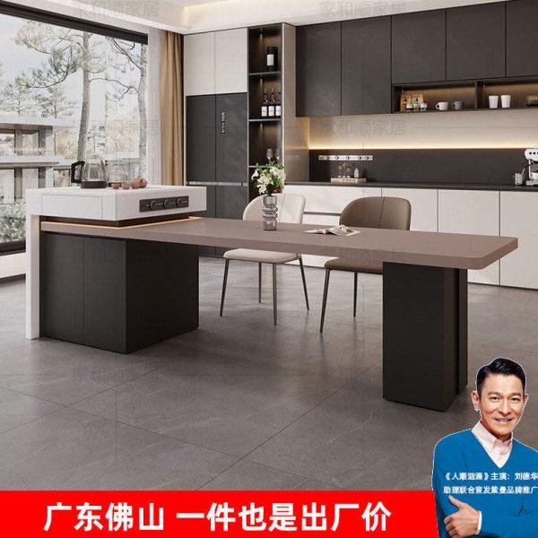 意式极简岛台餐桌椅组合一体可伸缩咖色岩板小户型家用中岛台饭桌,住宅家具,岛台餐桌,淘宝优惠券,粉丝福利购,淘宝优惠卷