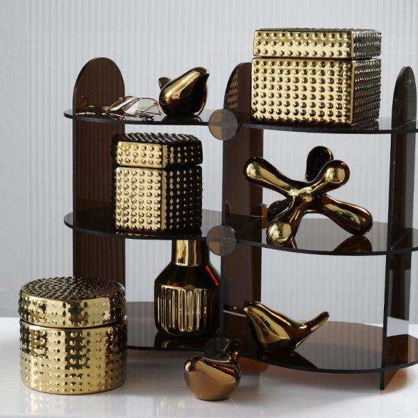 现简约电镀金色珠点陶瓷收纳盒桌面收纳盒储物家居装饰摆件,特色手工艺,青花瓷,淘宝优惠券,粉丝福利购,淘宝优惠卷