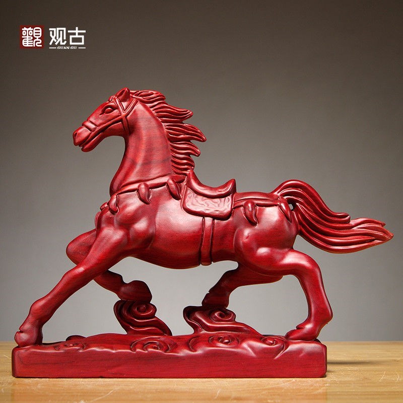 红花梨木雕马摆件实木马雕刻工艺品红木马摆件木马摆件开业送礼品