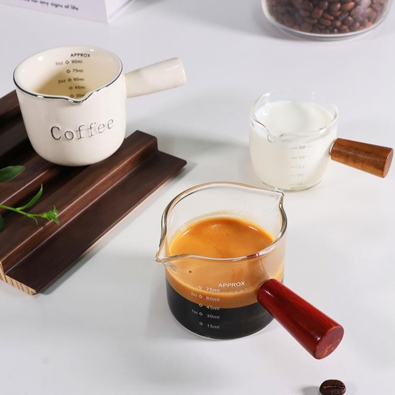 GUOKAVO 意式浓缩咖啡杯 带刻度双嘴玻璃盎司杯量杯 迷你奶盅