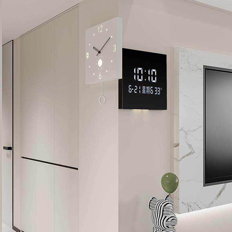 2025新款转角饭厅装饰钟表双面时钟挂表静音现代简约客厅挂钟家用