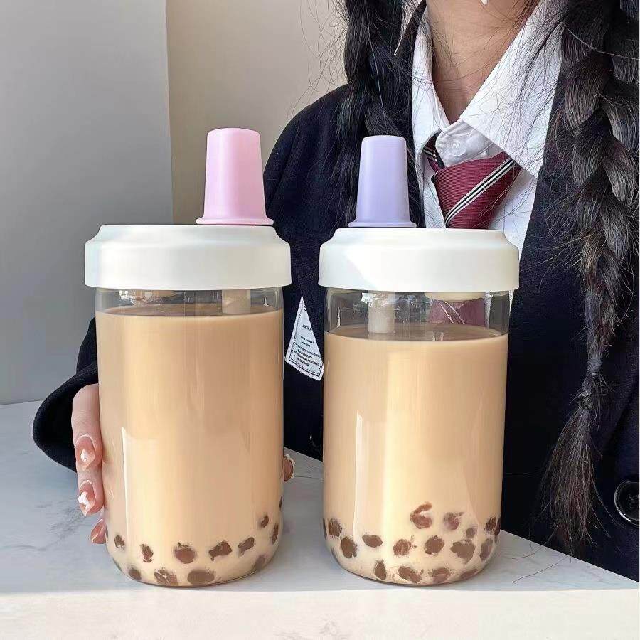 奶茶杯子家用重复使用可循环可吸珍珠的吸管杯子简约便携耐热塑料 - 实物图