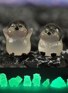 夜光可爱企鹅北极熊海鸥小动物 南极冰山冰川模型微缩冬天DIY小摆