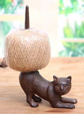 中式创意个性复古怀旧铸铁艺小猫线轴麻绳家居庭院软装饰桌面摆件
