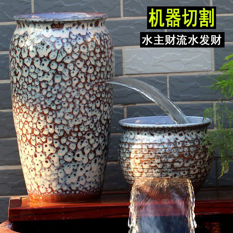 流水瀑布陶罐古法缸养鱼循环低吸水泵增氧循环生态鱼缸民宿复古罐 - 实物图