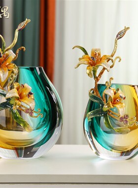 珐琅彩琉璃花瓶摆件客厅电视柜酒柜玄关高档插花装饰乔迁新居礼品