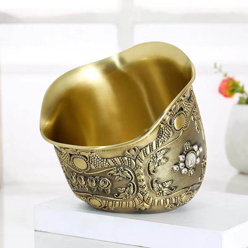 新款精品高级镀铜桌面垃圾桶零食桶碗形冰桶餐厅酒店KTV装饰用品