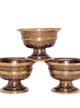 藏密坊 尼泊尔手工复古高脚红铜紫铜 佛堂供水碗圣水杯八供摆件用