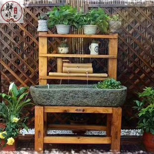 石槽木架子鱼缸花盆牛槽实木支架防腐老榆木槐木水景装饰花架定做