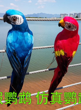 仿真羽毛鹦鹉金刚鹦鹉田园装饰羽毛工艺品园艺道具小鸟假鹦鹉