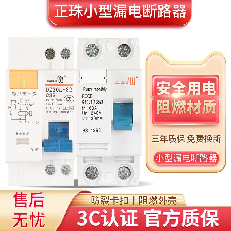 正珠DZ30LE-32家用小型漏电保护器断路器DPN空气开关双进双出双线
