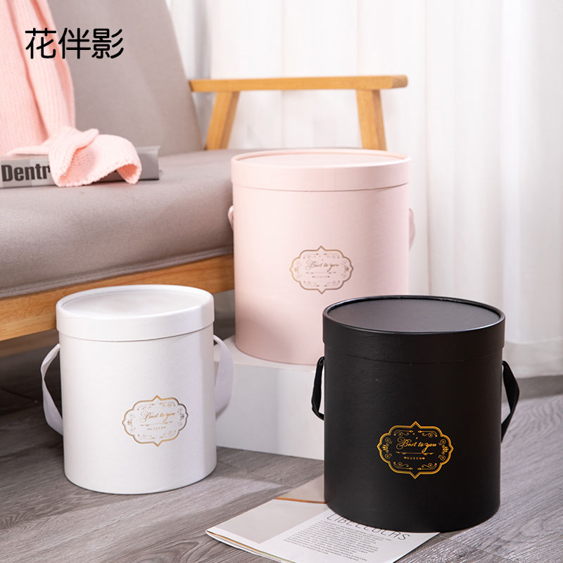 花伴影圆柱套三花束手提抱抱桶鲜花礼盒包装盒花束插花桶花店用品