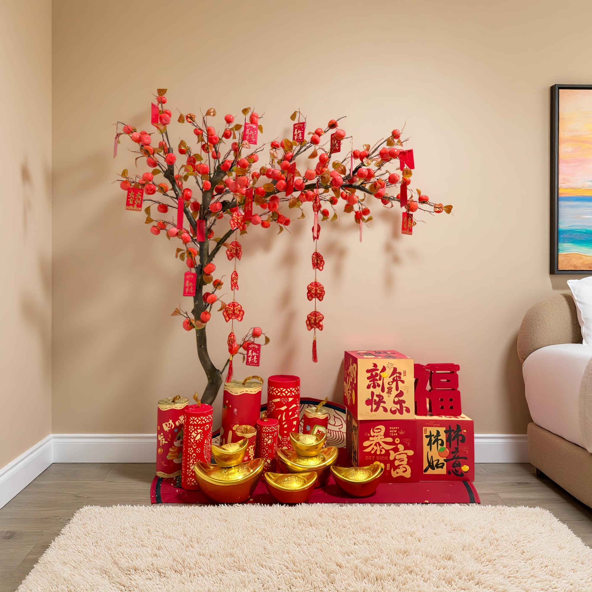 仿真柿子树新年红包许愿树落地假果树室内外中式酒店橱窗装饰造景,鲜花速递/花卉仿真/绿植园艺,仿真绿植,淘宝优惠券,粉丝福利购,淘宝优惠卷