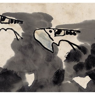 :近代 李苦禅 远瞻山河壮 国画水墨画老鹰立轴客厅玄关装饰画