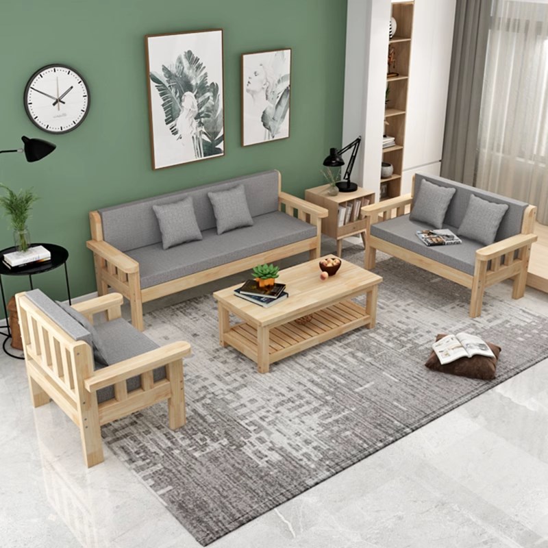 实木沙发现代小户型客厅中式布艺休闲沙发靠背长椅木沙发