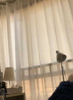 加厚亚麻质感透光不透人纱帘简约白色客厅隔间阳台遮光窗帘纱帘