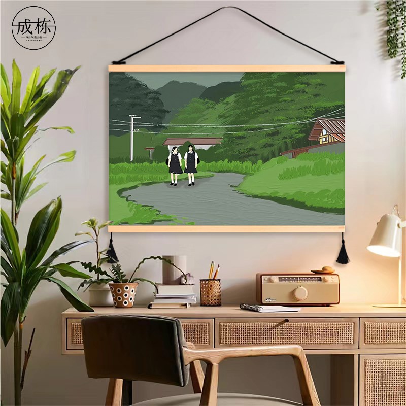 水彩油画餐厅装饰画壁画客厅卧室床头挂画布艺免打孔挂布背景布图片