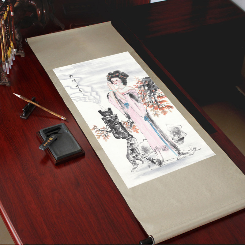 国画古代四大美女四条屏 客厅卧室装饰画 竖幅丝绸卷轴挂画