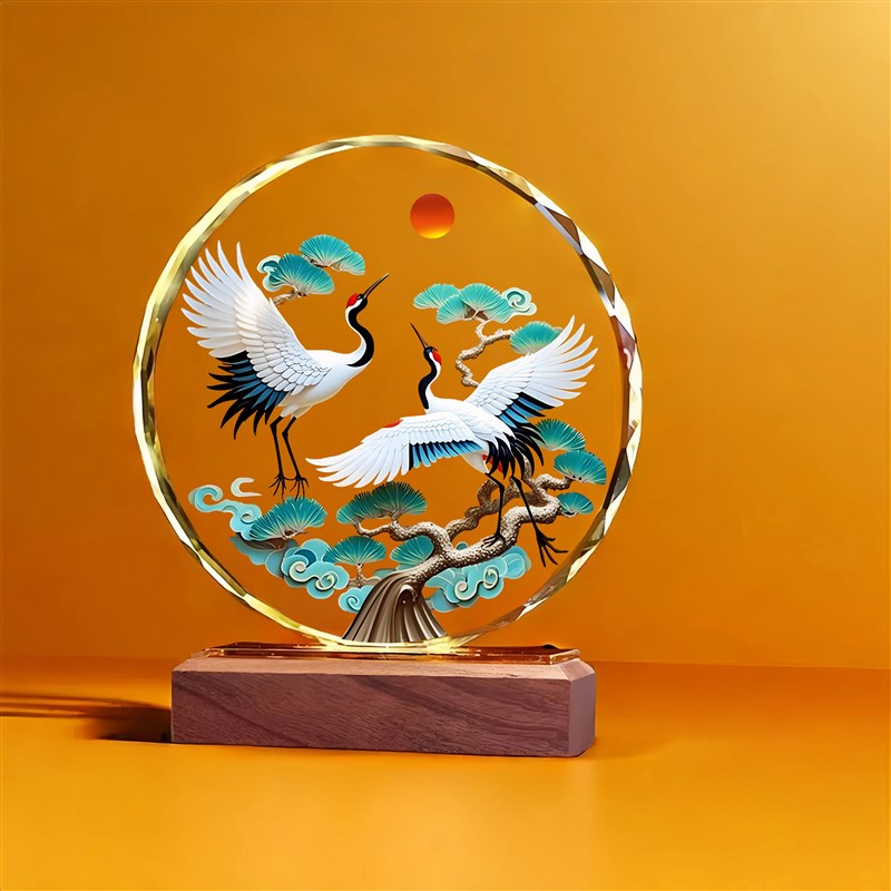 松鹤延年水晶摆件福寿安康桌面客厅玄关乔迁业吉祥如意装饰摆台