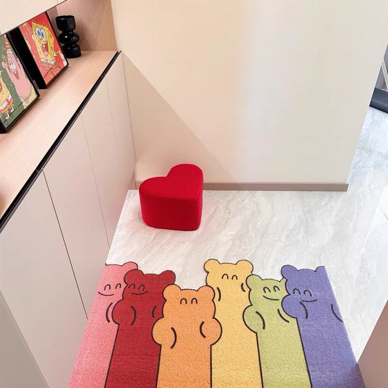 IN粉色丝圈地垫爱卡通猫咪入户玄关门垫刮泥蹭土进门垫 裁减