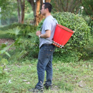 四川编织背篓塑料肩纯手工采蘑菇采摘藤编红色背篼家用农用背筐