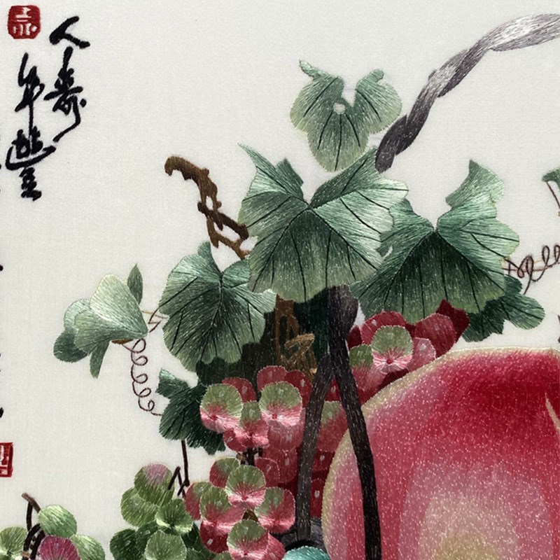 非遗纯手工苏绣刺绣桃子送礼人寿年丰客厅餐厅蚕丝玄关装饰苏绣画图片