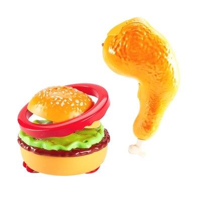 激动汉堡红外线遥控光感应会跑动灯光音乐猜拳仿真鸡腿电动