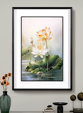 22新款装饰画高档手工雕刻入户方如意荷玄关走廊过道挂画