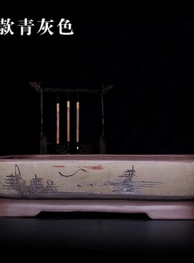 吸水石托盘假山水培紫砂盘浅长水方形盆景陶瓷盆吸石盆盆盆托