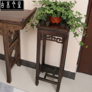 中式实木架落地式室内盆架客厅玄关装饰摆设架子榆木