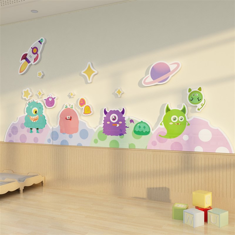 小怪兽贴纸幼儿园墙面装饰成品环境创材料布置主题文化画美术教室