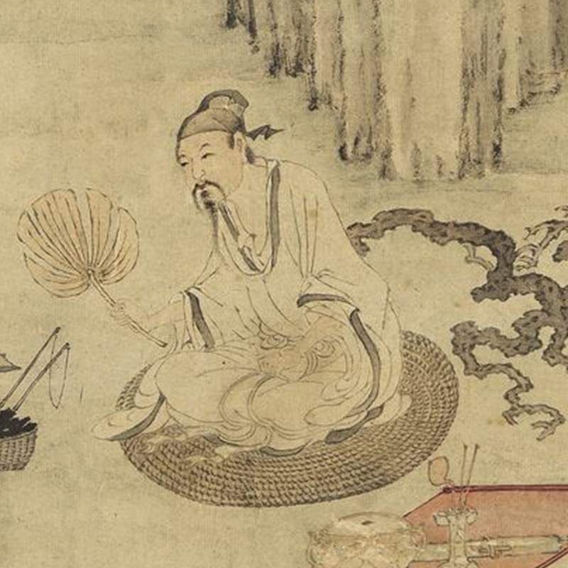 明唐寅煎茶图国画复古山水画家居客厅办公室玄关书房装饰卷轴挂画