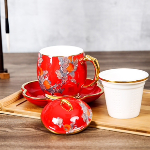 高淳陶瓷金枝玉叶茶具咖啡杯家用单个茶杯骨瓷轻奢高端复古主人杯