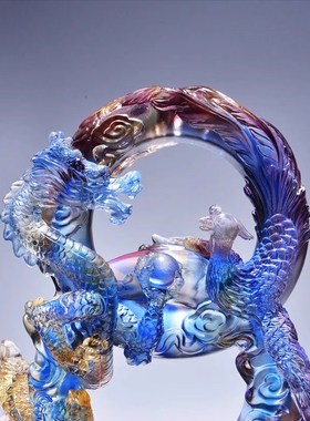 威弗列德客厅上档次寓意好的结婚礼物送新人新婚贺礼琉璃龙凤摆件