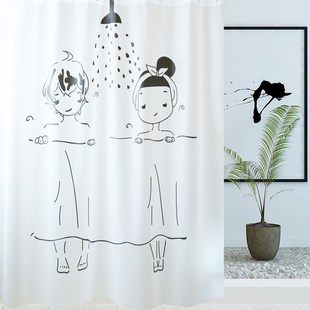 卫生间浴帘布套装 免打孔防水防霉加厚沐浴帘浴室隔断帘窗帘门帘子