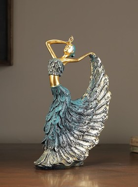 新中式孔雀女郎工艺品家居客厅酒柜电视柜装饰品办公室摆设品