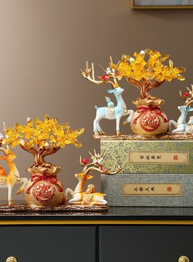 招财鹿摆件聚财钱袋发财树客厅电视柜酒柜乔迁新居礼品开业送礼物