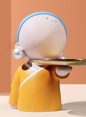 带戴珍珠耳环的少女乔迁新居礼品新房客厅玄关钥匙收纳装饰品摆件