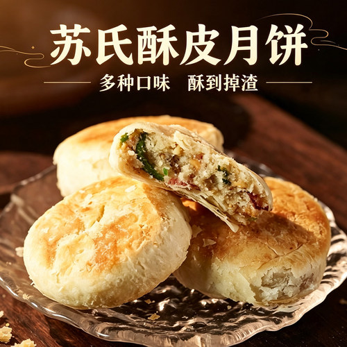 老式酥皮多味五仁冰糖黑芝麻月饼
