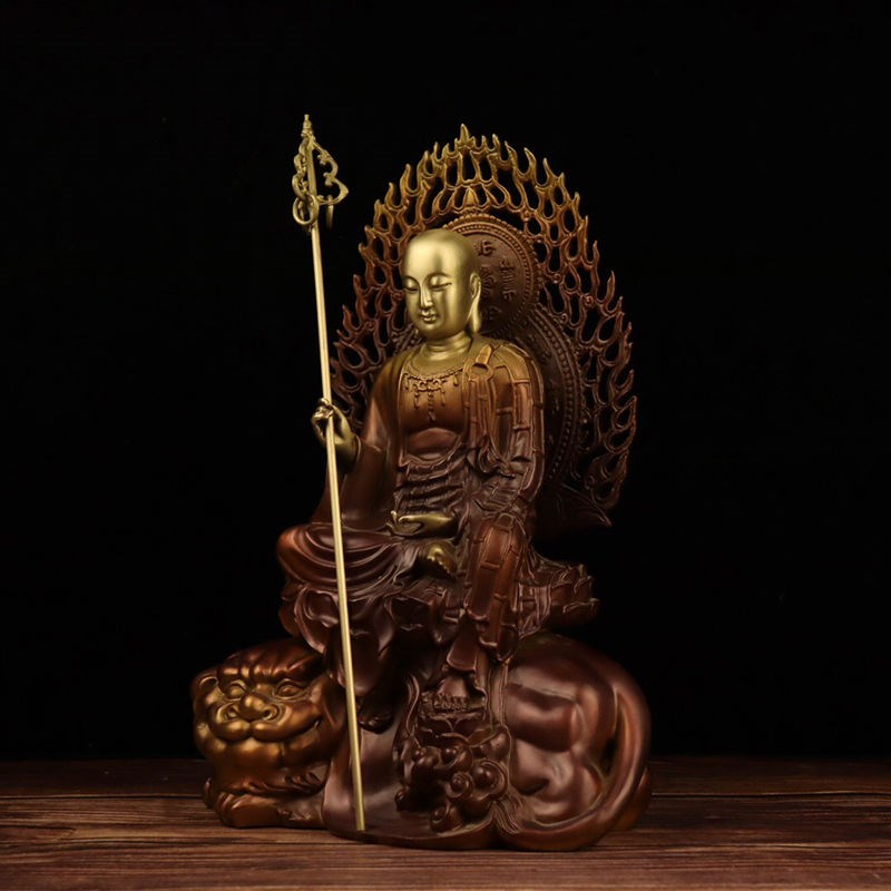 彩绘纯铜地藏王菩佛像九华山地藏菩萨像供奉家用娑婆三圣铜像摆件