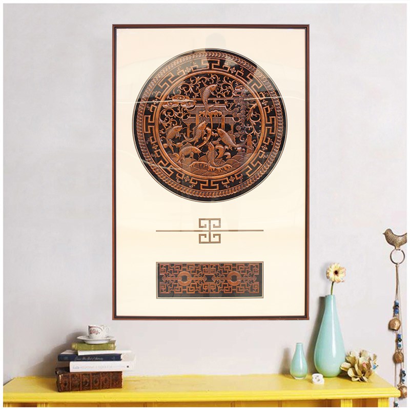 东阳木雕实木雕刻装饰画客厅卧室中式挂件福字麒麟沙发背景壁挂画