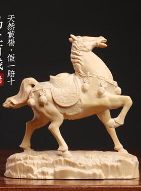 天然黄杨木雕马上有钱生肖马文玩手把件家居装饰品桌面招财小摆件